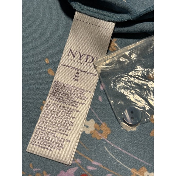 NYDJ Womens Plus Size 3X Teal Floral V-Neck 3/4 Sleeve Tunic Blouse‎ cottagecore - Picture 5 of 16